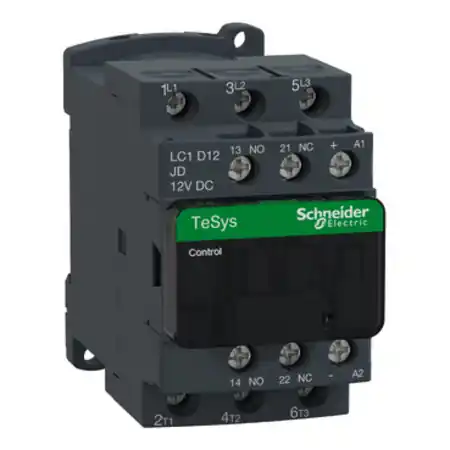 Vezi acum Contactor, TeSys Deca, 3P(3NO), AC-3/3e, <=440V, 12A, bobina 12V CC, borne cu surub Schneider