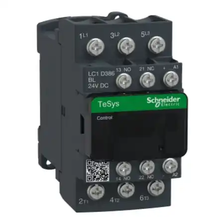 Bestseller Contactor, TeSys Deca, 3P(3NO), AC-3/AC-3e, <=440V, 38A, bobina de consum redus 24V CC, terminale inelare cu borne tip lug Schneider