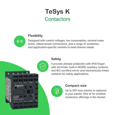 Vezi acum Contactor Tesys Lc1-K - 3 Poli - Ac-3 440 V 16 A - Bobina 220 - 230 V C.A. Schneider