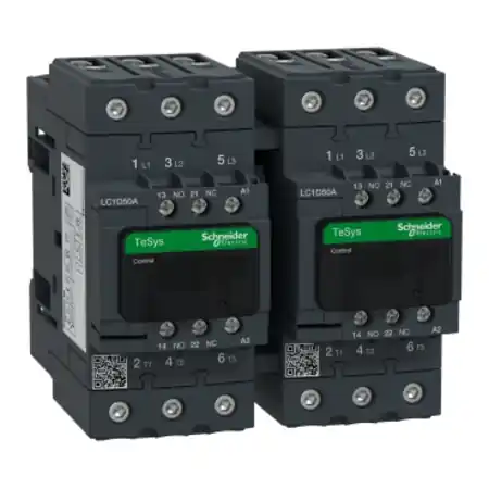 Vezi acum Contactor TeSys D invers, 3P(3 NO), c.a.-3, <= 440 V 50 A, 48 V c.a. bobina Schneider